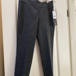 Up! Brand stylish pants, black with green white diamond pattern, size 6, stretch